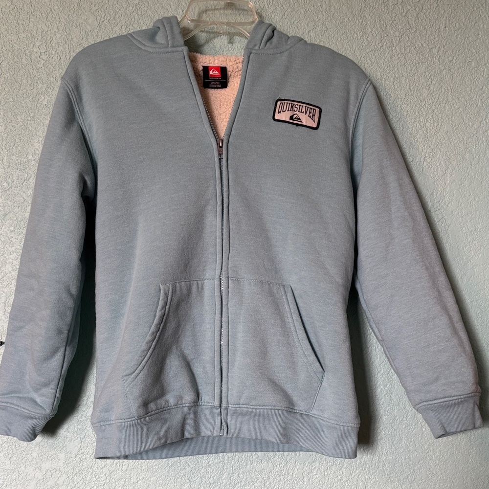 Quiksilver Light Blue Youth Hooded Sweatshirt, size L 14/16 - good